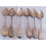 Set of 6 silver fiddle pattern grapefruit spoons hallmarked Edinburgh 1825. Approx 97 grams/ 3.
