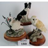 Three Border Fine Arts animal models: Owl, Swan, Colllie Dog.