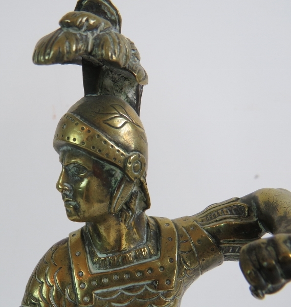 A heavy bronze figure of a Roman Centurion, on stepped plinth base, 34cm high. - Image 7 of 10