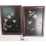 Two inlaid panels decorated with birds on branches, Mother of Pearl and bone carved inlays,