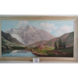 G Bonacini (20th Century) - 'Alpine Scene', oil on canvas, signed, label verso, 60cm x 122cm,