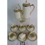 A vintage S Hancock & Sons 15 piece coffee set, decorated with gilt Greek key panels.