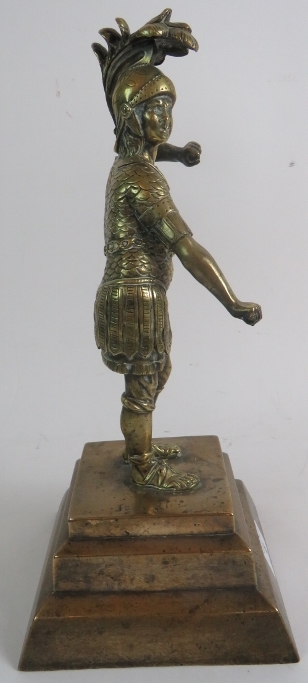 A heavy bronze figure of a Roman Centurion, on stepped plinth base, 34cm high. - Image 5 of 10