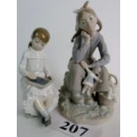 A Lladro unglazed model of a girl with doll and food basket, 23cm high (repair to headscarf),