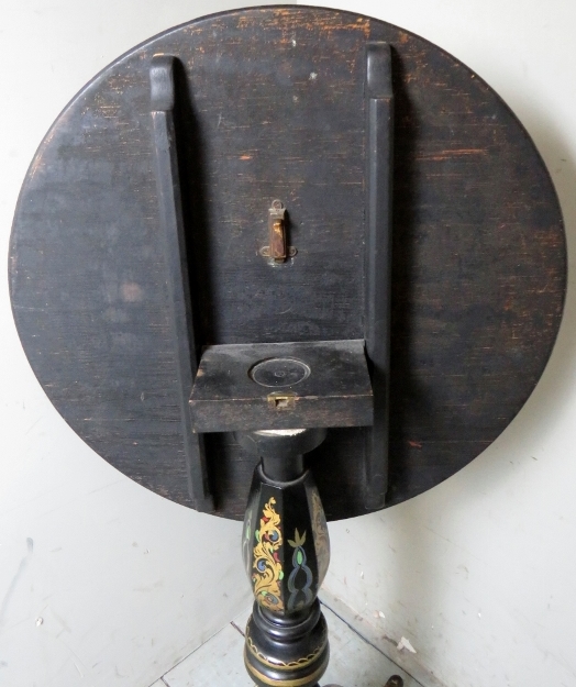 A Georgian tilt top tripod table ebonised and elaborately painted with gilt highlights, - Image 6 of 9