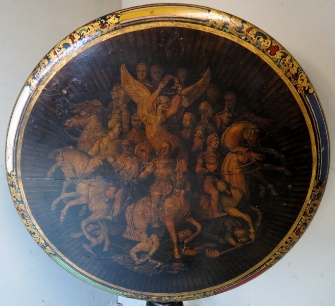 A Georgian tilt top tripod table ebonised and elaborately painted with gilt highlights, - Image 9 of 9