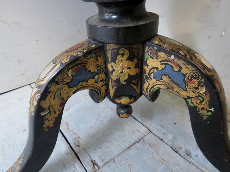 A Georgian tilt top tripod table ebonised and elaborately painted with gilt highlights, - Image 4 of 9