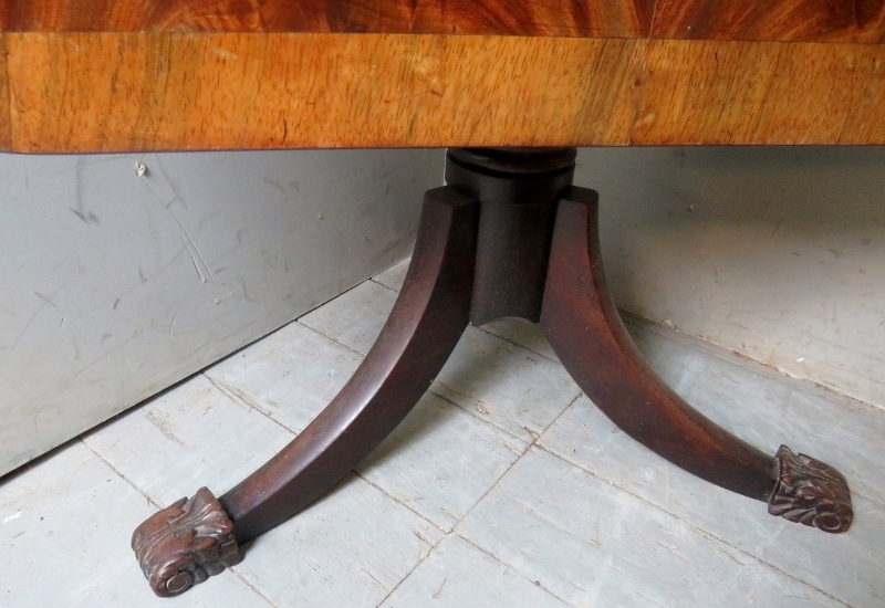 A William IV rectangular tilt top table with a rosewood banded and flame mahogany top over a turned - Image 4 of 8