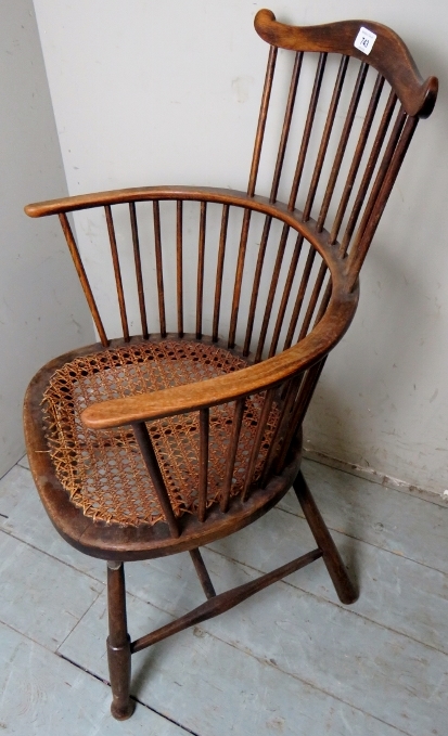 A 19th Century oak framed circular stick back elbow chair with bergere seat. - Image 2 of 4