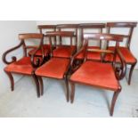 A harlequin set of seven Regency solid mahogany dining chairs to include two carvers,