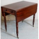 A 19th Century mahogany Pembroke table with bun handle drawer to one end and dummy drawer to other,