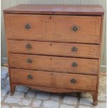 A Georgian inlaid mahogany secretaire chest of drawers with a fully fitted interior to top drawer