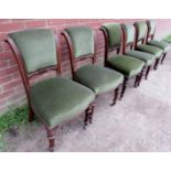 A fine set of six Victorian mahogany dining chairs with green upholstered seat and back panels and