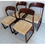 A cool set of four mid-century sled chairs by Emile and Walter Baumann (Trianeau) with cream fabric