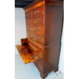 A Georgian mahogany secretaire chest on chest with two short over three long drawers to top and