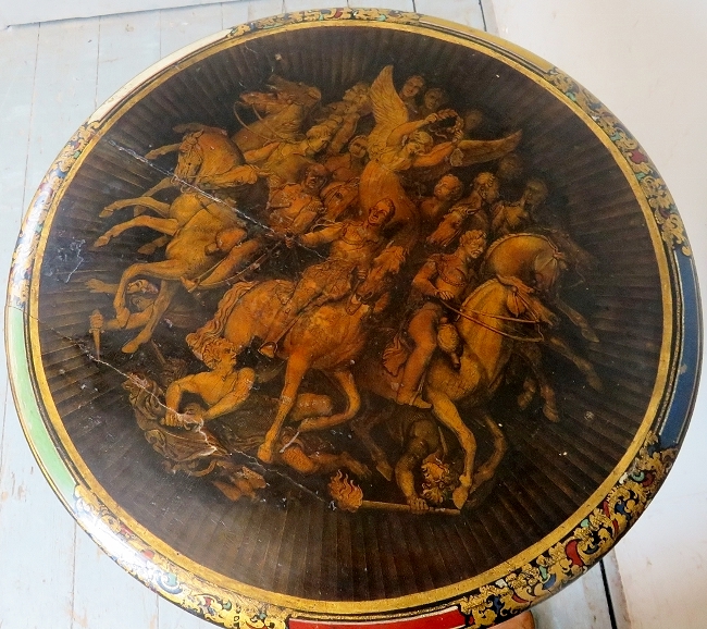 A Georgian tilt top tripod table ebonised and elaborately painted with gilt highlights, - Image 2 of 9