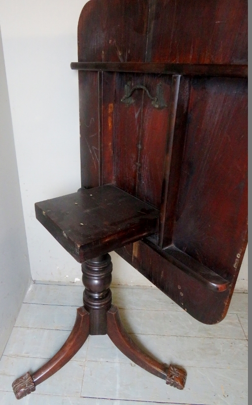 A William IV rectangular tilt top table with a rosewood banded and flame mahogany top over a turned - Image 5 of 8