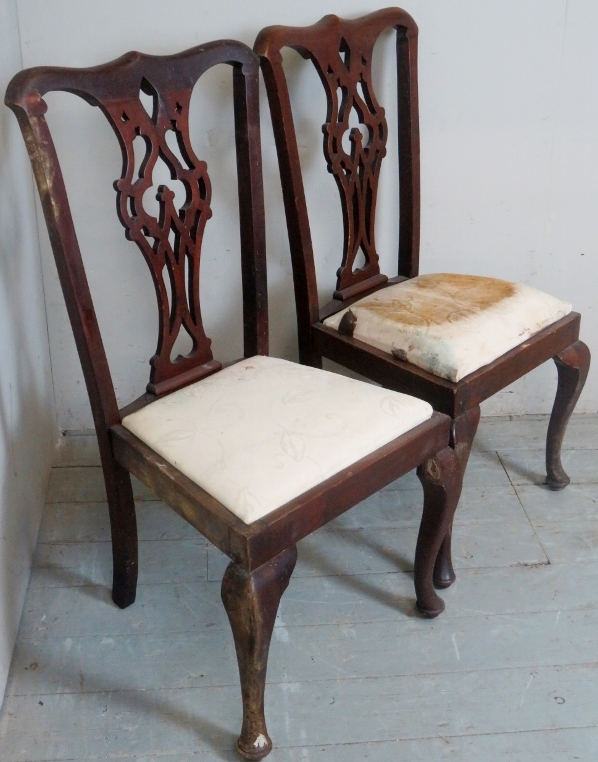 A pair of 19th Century Chippendale style mahogany occasional chairs for restoration,