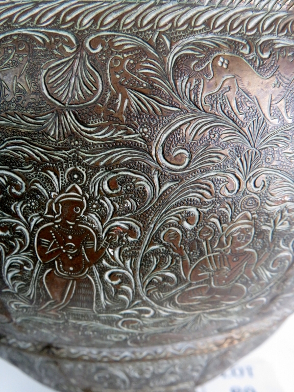 A large Indian brass twin handled jar wi - Image 2 of 3