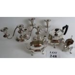 Silver plated teapot, sugar bowl, and cr