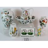 A selection of decorative Portmeirion ware including: a jug and bowl set; pin tray; candle votive;