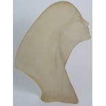 Art Deco translucent stylized female head, cast in resin, unsigned. Height: 39cm.