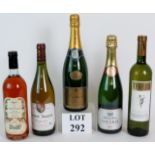 Five mixed bottles of champagne and wine including 1 bottle of Oudinot Grand Cru Brut 1990.