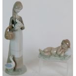 Lladro No 04670 Sleeping Boy figurine in original box with another unmarked figurine of a girl with