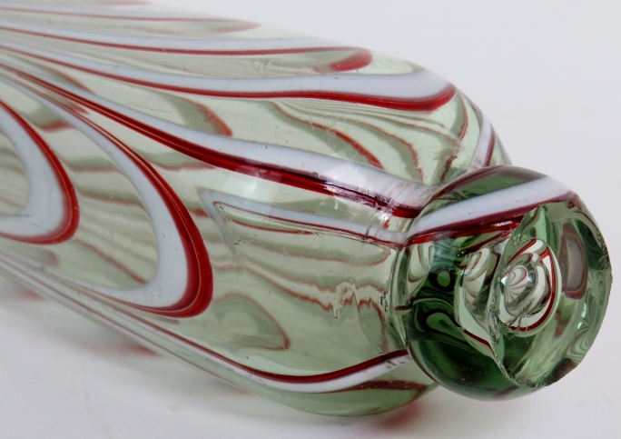 A 19th Century nailsea glass red and white rolling pin and large Victorian green glass dump, - Image 5 of 6