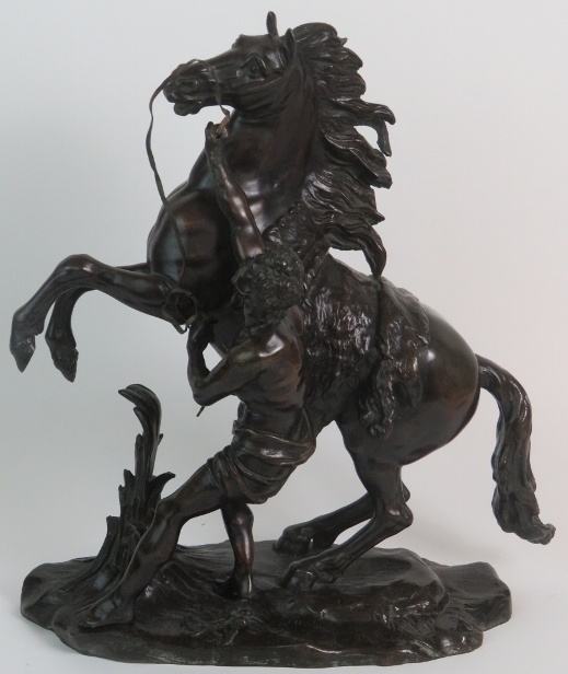 Antique bronze Marley Horse, signed C.H. Crozatier. Overall height is 40 cm.