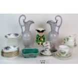 A mixed lot of ceramics including a pair of continental ewer's, a Devonmoor Toby jug,