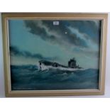 J S Simpson (20th century) - `Submarine rising', pastel, signed, inscribed "To Max from Jack, 66",