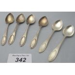 A set of six silver Coronation coffee spoons, Sheffield 1952, approx weight 80 grams/2.5 troy oz.