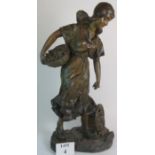 Art Nouveau plaster sculpture of a fisher girl, signed Hòchock, entitled 'Bonne Peche'.