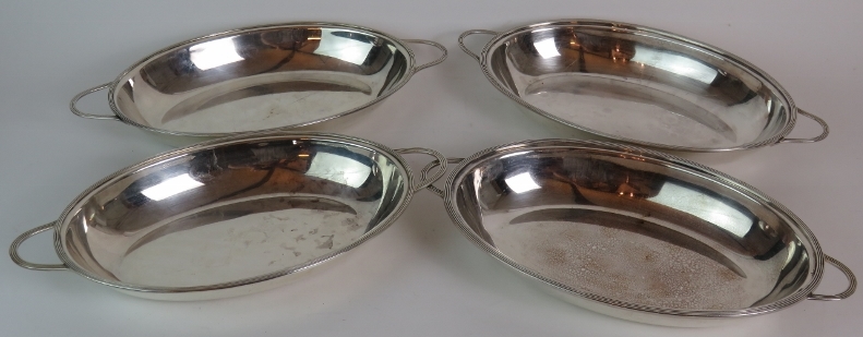 A set of Art Deco Roberts & Belk silver plated sauce boats, a Mappin & Webb roll top serving dish, - Image 5 of 8