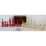 A 19th Century turned ivory chess set in wooden box, tallest piece is 12cm.