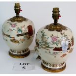 Pair of antique hand decorated Chinese table lamps with gilt metal mounts. Height: 28cm.