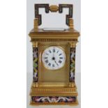 A fine French Champleve enamel and gilt carriage clock,