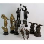 Four pairs of antique garniture figures plus one odd, all made from Spelter. Tallest is 46cm.