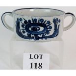 Nova NV Japan two handled dish with blue eye decoration. Condition report: Two chips to rim.