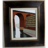 David Alderman (contemporary) - `Stockport viaduct with visitors', acrylic on board, signed,