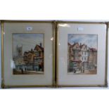 British School (19th century) - 'Town street scenes', a pair, watercolours,