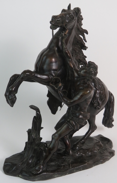 Antique bronze Marley Horse, signed C.H. Crozatier. Overall height is 40 cm. - Image 2 of 7