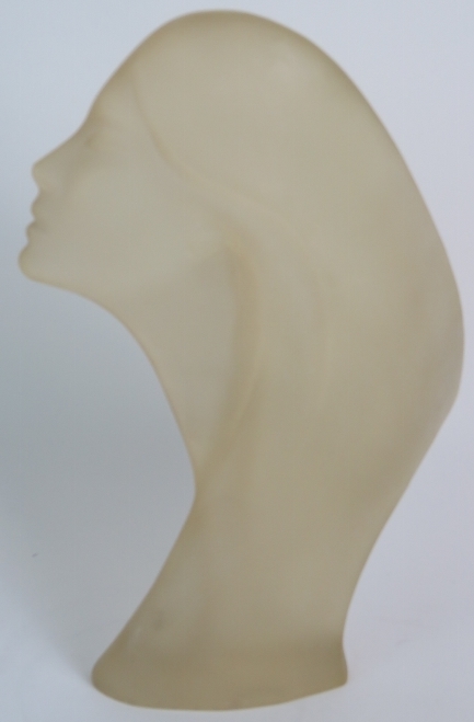 Art Deco translucent stylized female head, cast in resin, unsigned. Height: 39cm. - Image 2 of 3