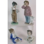 Four Nao by Lladro figurines of young boys, numbers 01068, 01139, 01073 and 01074. Tallest 19cm.