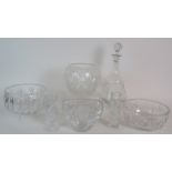 A collection of cut glass crystal including 2 fruit bowls, a rose bowl,