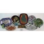10 pieces of highly decorated vintage ceramics and studio pottery including a deep relief owl