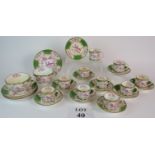 Antique Mintons "Cockatrice Green" pattern coffee cans and saucers x10 and tea cups saucers x2.