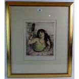 French School (c1920's/30's) - A pencil signed coloured etching depicting a glamorous young woman