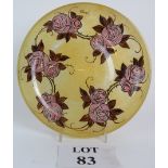 Hand painted Czech Art glass bowl by Bekhev with stylized roses in the manner of Paul Follet on a